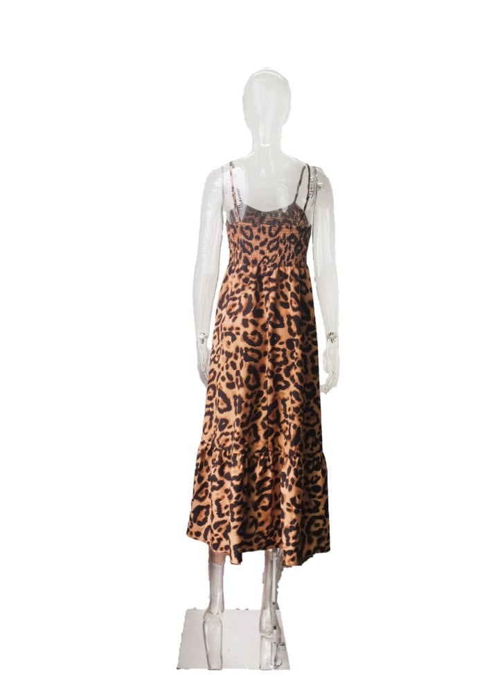 Leopard Print Suspender Dress - European & American Style