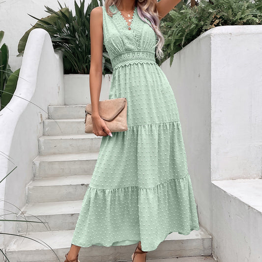 Women's Lace V-neck Polka Dot Sleeveless Dress