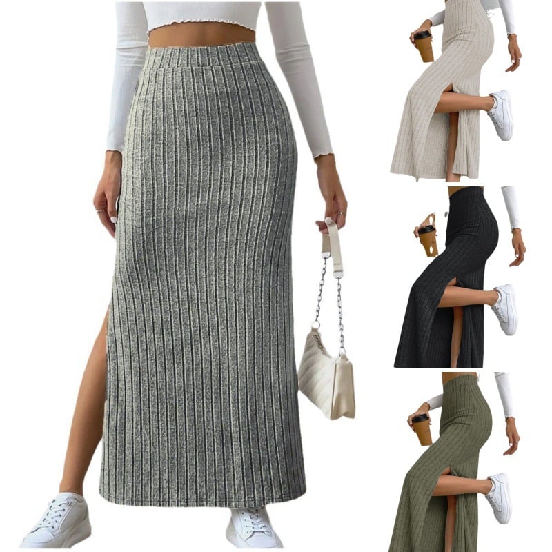 High Waist Side Slit Slim Fit Long Skirt Dress