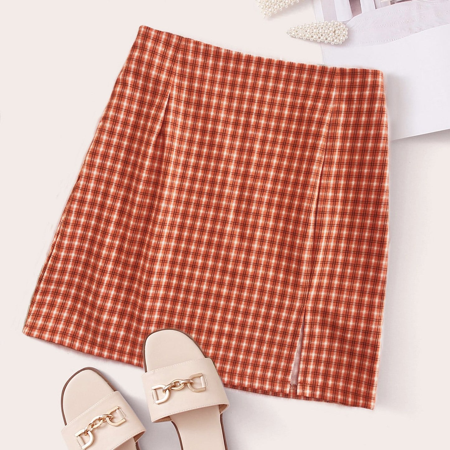 Plaid High Waist Slit Skirt - European & American Style