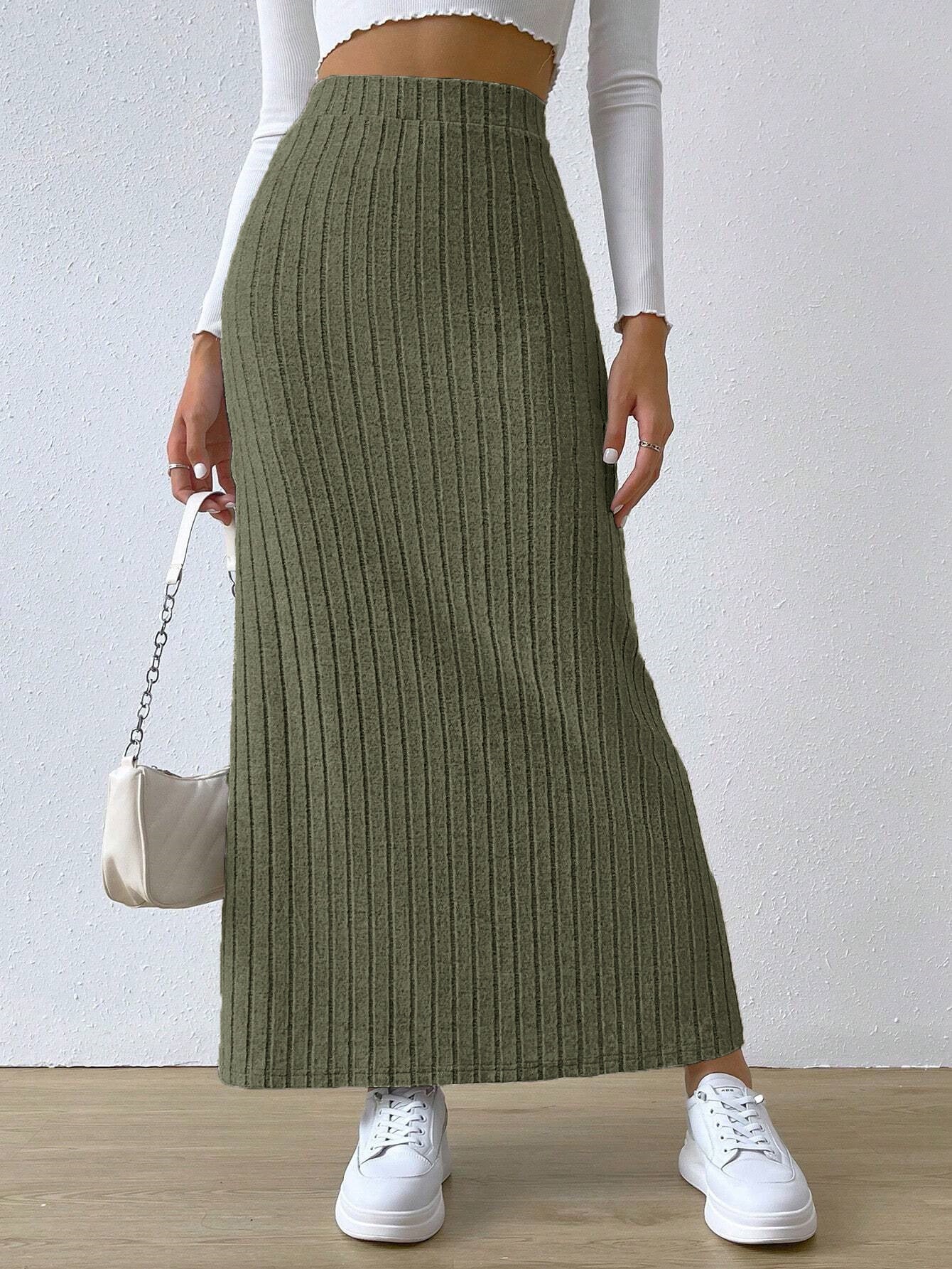 High Waist Side Slit Slim Fit Long Skirt Dress