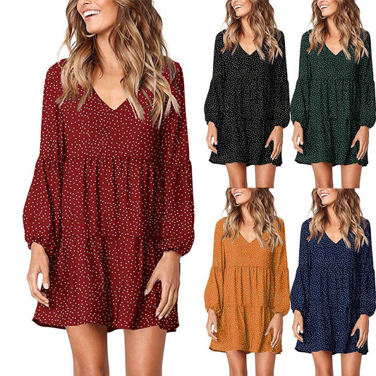 Women's Casual V-Neck Polka Dot Ruffle Dress (6 Colors)